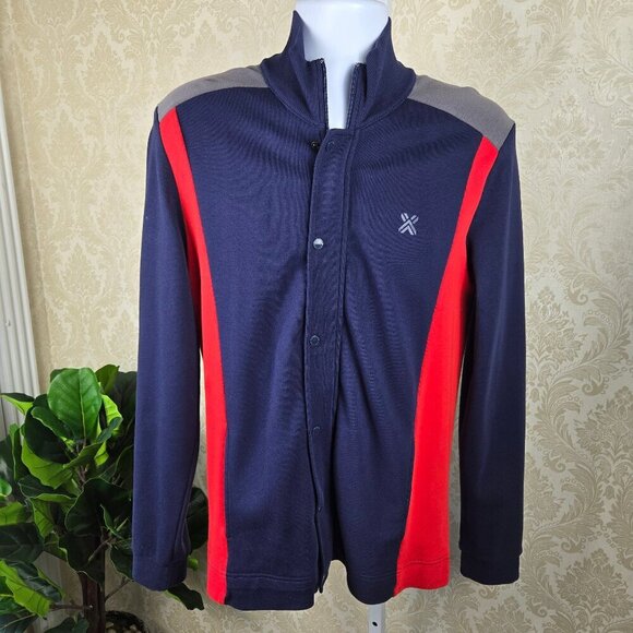 Armani Exchange Size Medium Men's Blue Red Zip Front Jacket Snap Placket Pockets - Picture 1 of 13